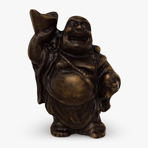Wooden Laughing Buddha Statue 3D model