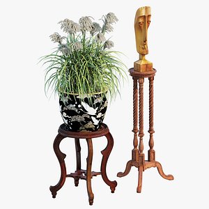 Wood stand with pot 3D model