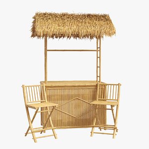 A Thatched Porter Bamboo 3 Piece Tiki Bar Set with Palapa Roof