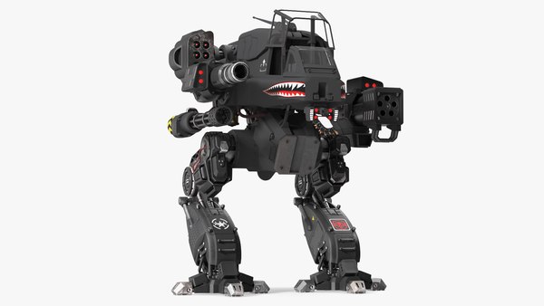 modèle 3D de Robot de combat noir marchant vide truqué