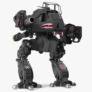 3D Concept Black Combat Robot with Pilot Rigged