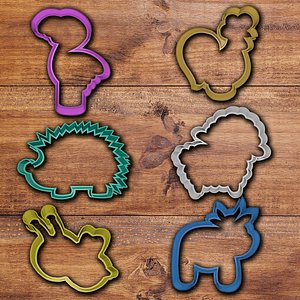 3D model animal cookie cutter set