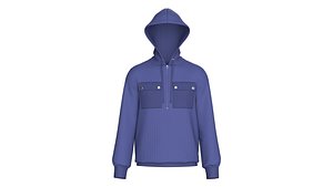 3D Men Half-Zip Hoodie With Chest Pocket