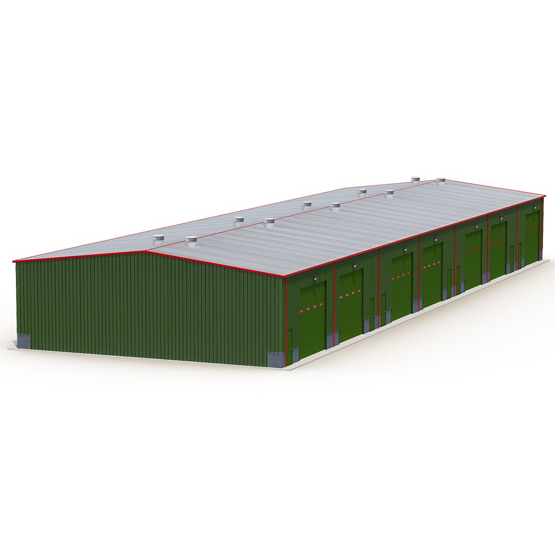 Warehouse Building Green 3D model preview