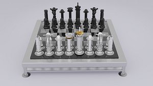 Chess stylized set pieces and board 01 low-poly model 3D