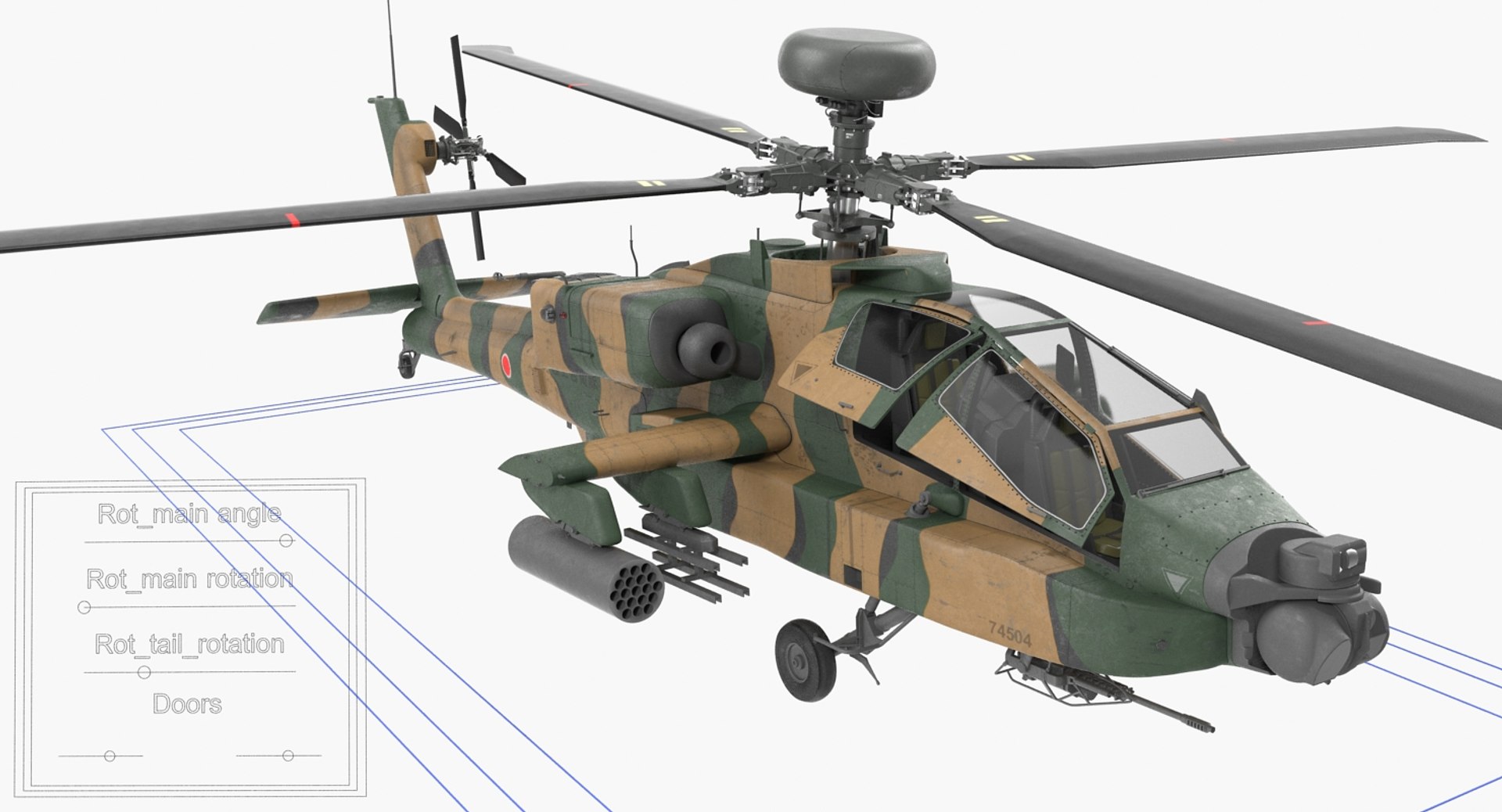 AH-64D Apache Longbow Japan Rigged 3D Model 3D model preview