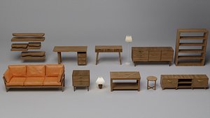 Low Poly Wood Furniture Pack  12 Models 3D model
