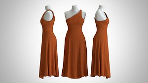 3D Woman Dress 2 Orange Fabric