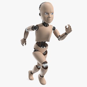 Humanoid Cyborg Child in Running Pose
