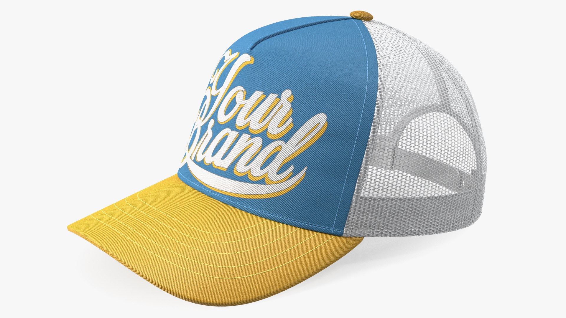 Trucker Cap Your Brand Yellow-Blue 3D model preview