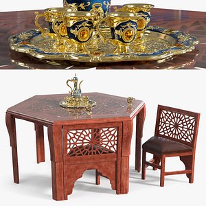 Arabian Tea Set with Kettle and Cups on Table