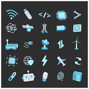 25 3D Technology Icon Set Pack 3D