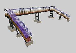 3D model Steel Pedestrian Bridge-Three Columns-Pipe Rail-Straight Type-8