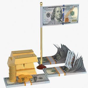 United States 100 dollar Flag Buisckets Coins Lots 3D model