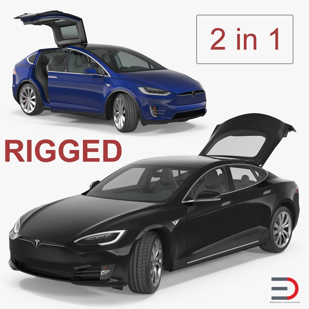 Tesla Rigged Cars Collection 3D model preview