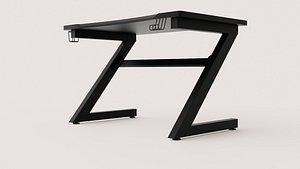 3D Black Z-Frame Gaming Computer Desk with Accessory Holders