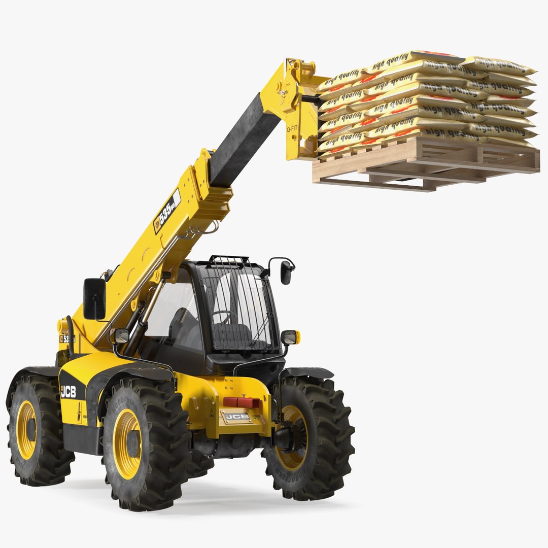 Telescopic Loader With Pallet of Cement Bags 3D model preview