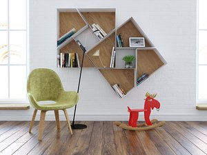 wall bookshelf armchair floorlamp model
