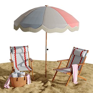 3D Beach umbrella and chaise longue set 10 model