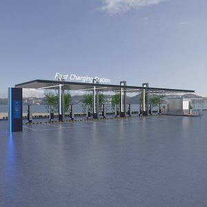 Electric car charging station in modern futuristic tech style 3D model