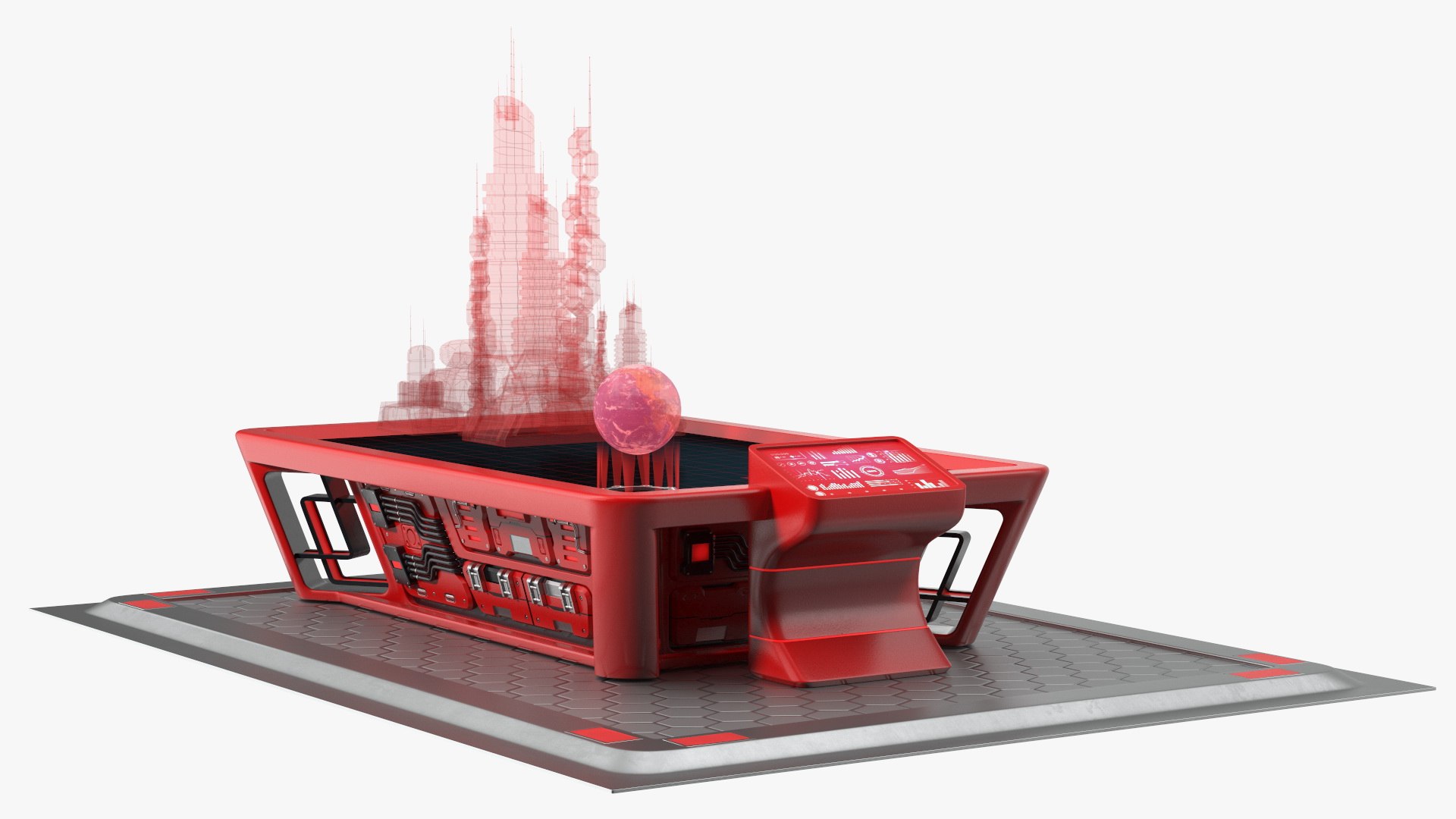 Futuristic Table Red 3D model preview