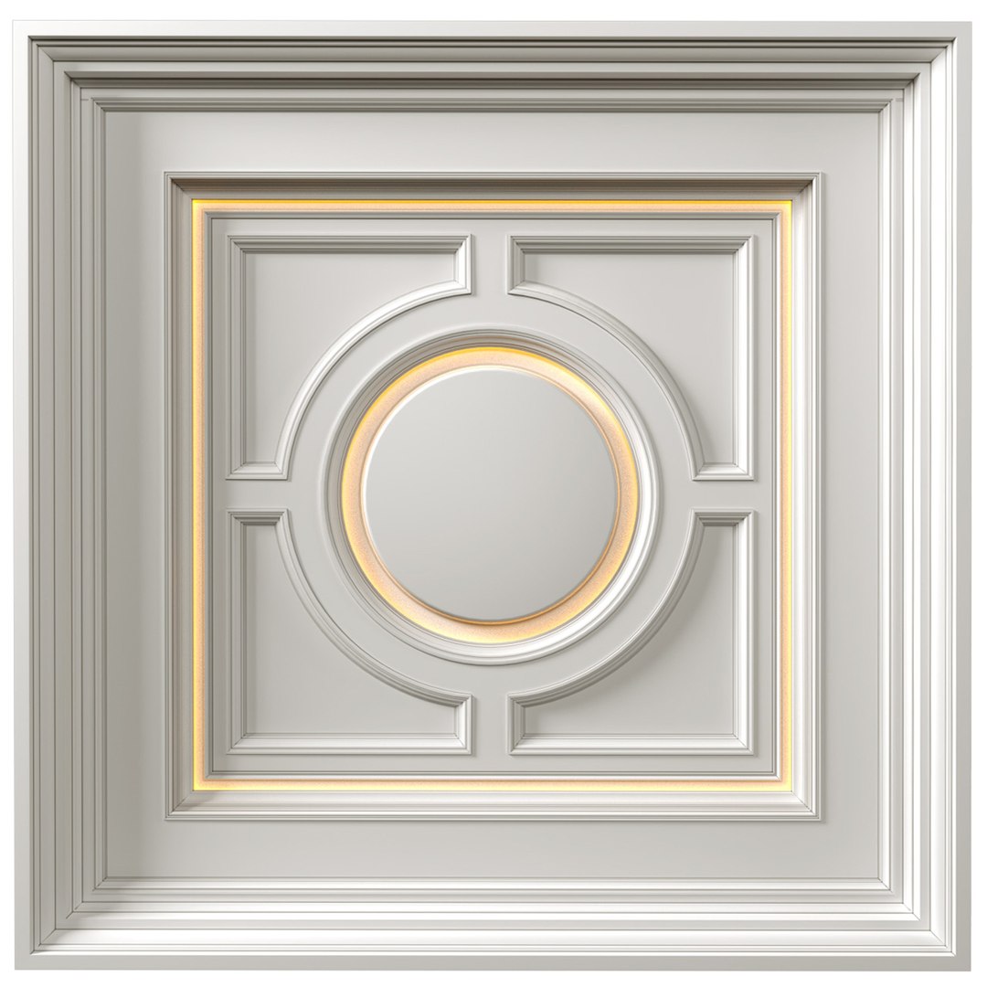 Square Coffered Ceiling With Backlight In Art Deco Style 3D