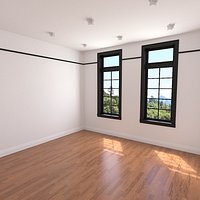 Unfurnished Hotel Interior with Dark Windows White