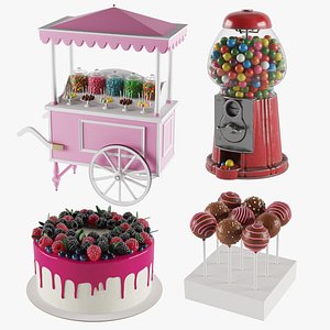 Candy Cart Gumball Machine And Cakes