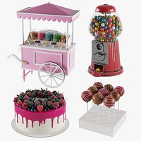 Candy Cart Gumball Machine And Cakes