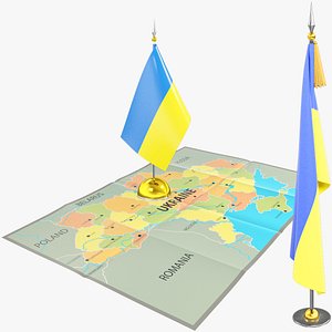 3D Ukrainian Flags and Map Collection V3