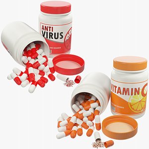 plastic jars pills vitamin 3D model