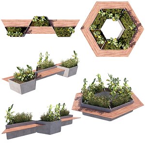 3D model Modular Landscape Seating Planter Pack  hexagon and linear shape