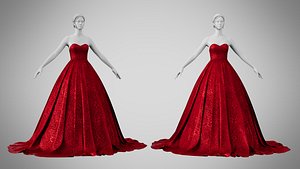 3D Dress 47 Crimson Velvet With Design