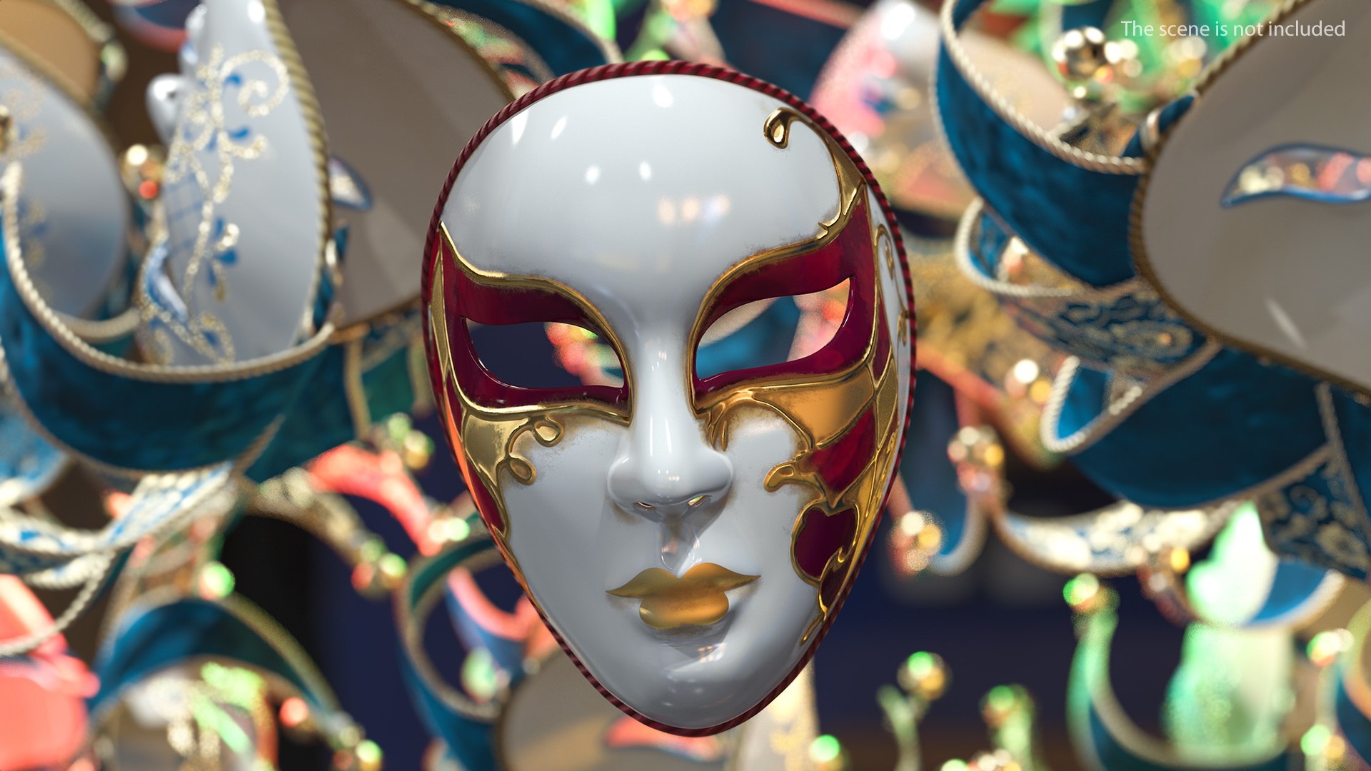 Red Full Face Carnival Mask 3D model preview
