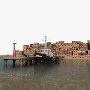 fishing village harbor tugboat 3d 3ds