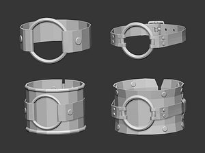 3D 25 low poly rock metal style arm cuff and bracelet IMM set model