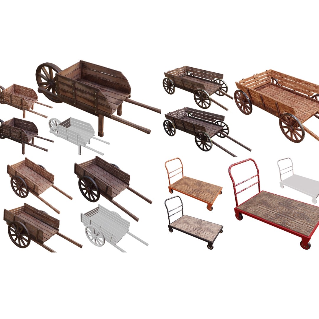 PBR Farm Carts Wagons Medieval pack GameReady3D模型 - TurboSquid 1917250