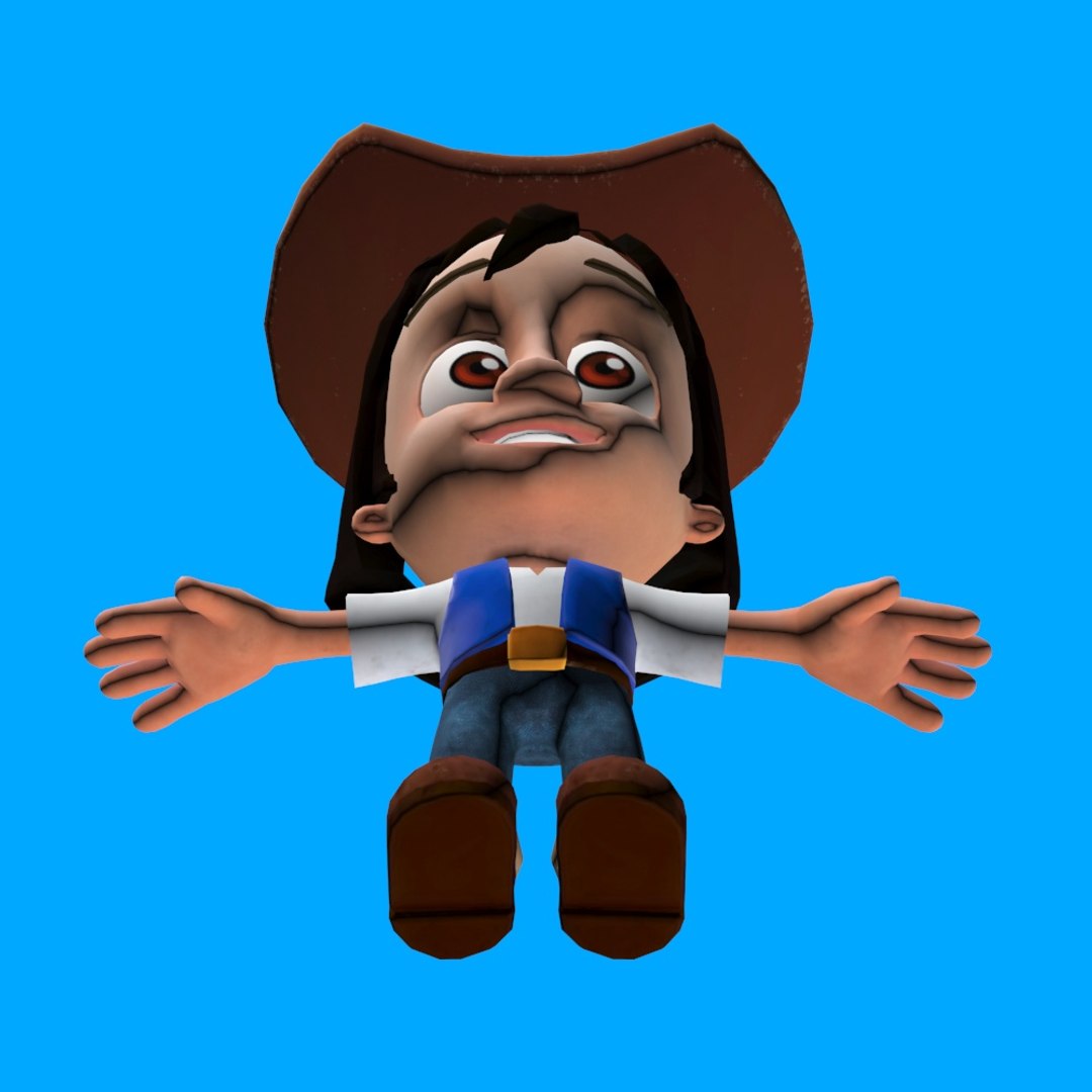 cartoon cowboy 3D model https://p.turbosquid.com/ts-thumb/Bo/OufAaQ/XuKQzxo8/7/jpg/1577772145/1920x1080/fit_q87/3479b212d361ad8deaebf9acddb85ba328bf54c5/7.jpg