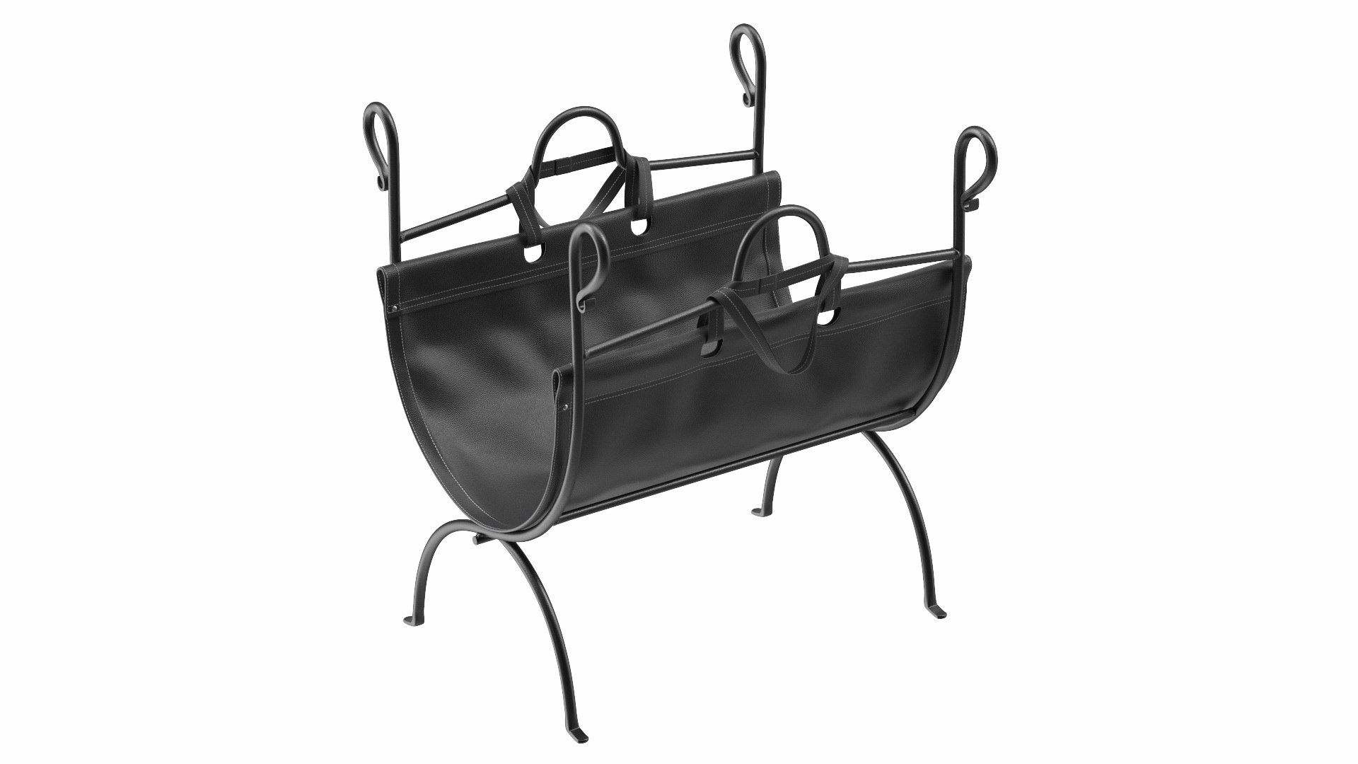 Folding Log Rack with Empty Leather Sling 3D model preview
