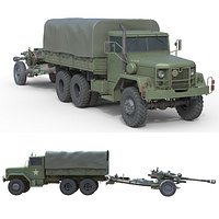 Military Truck m35a2 with Field Howitzer M119