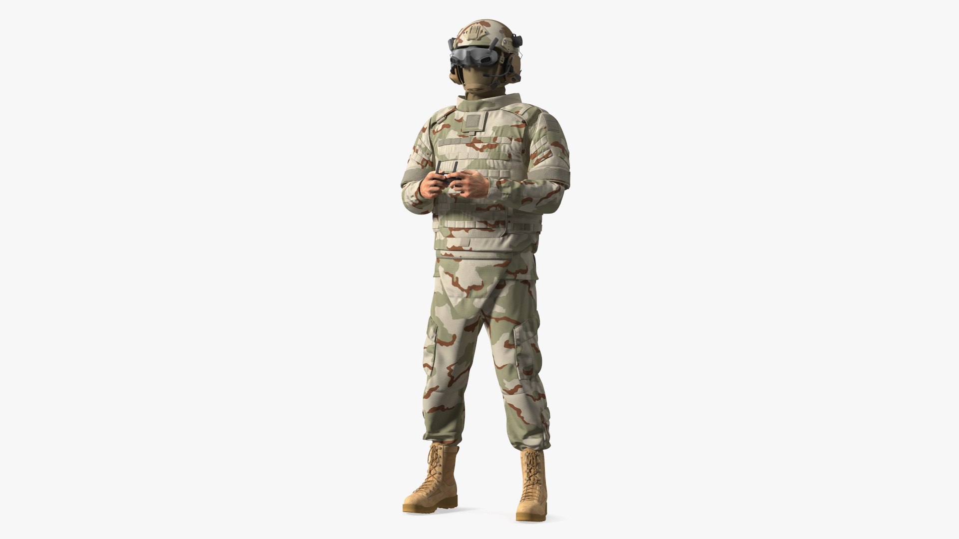 FPV Drone Military Operator in Desert Camouflage Uniform Fur Rigged 3D model preview