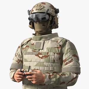 FPV Drone Military Operator in Desert Camouflage Uniform Fur Rigged 3D model
