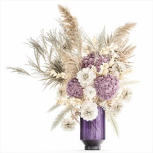 3D model Bouquet Of Dried Flowers Vase Hydrangea Pampas 303