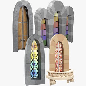 stylized old castle windows 3D model