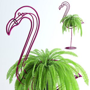 3d realistic fern pink flamingo