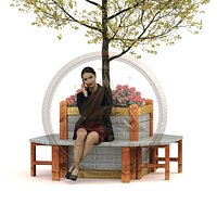 Rectangular Urban Planter Bench with Backrest and Tree Pot