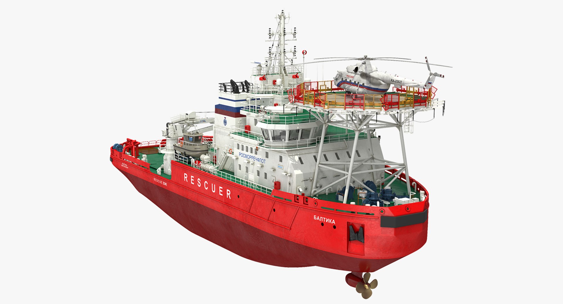 Icebreaker Baltika with Mi-8 Helicopter 3D Model 3D model preview