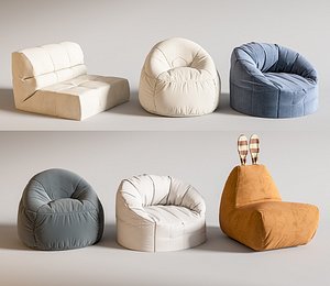 3D model Bean Bag Chair Lazy Floor Sofa Tofu Block  Channel Tuft Pouf Chair