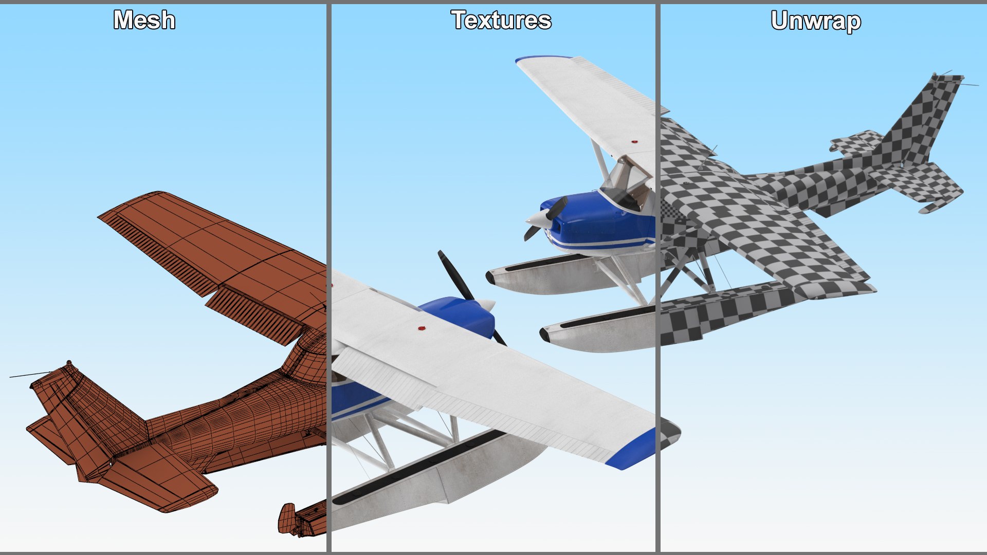 Seaplane With Floats Cessna 150 Rigged 3D Model - TurboSquid 2230529