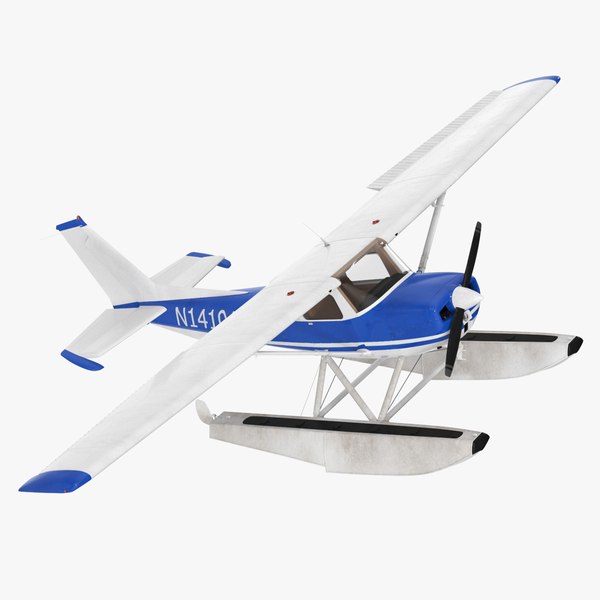 Seaplane with Floats Cessna 150 Rigged 3D model